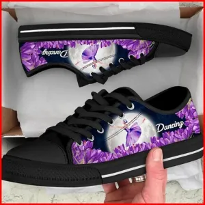 Dancing And Purple Flower Canvas Low Top Shoes, Low Top Sneaker, Low Top Canvas Shoes