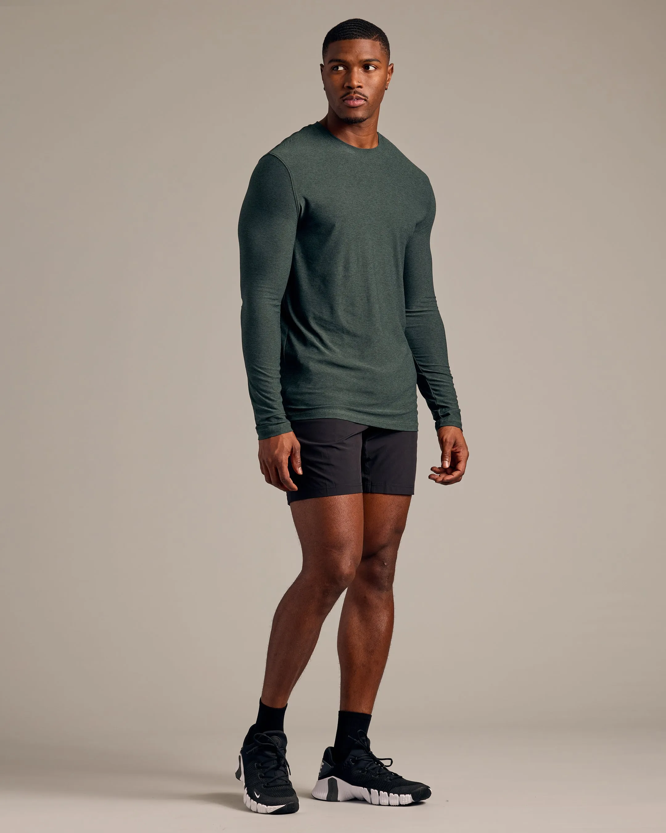 Dark Heather Forest Long Sleeve Tall Active Crew