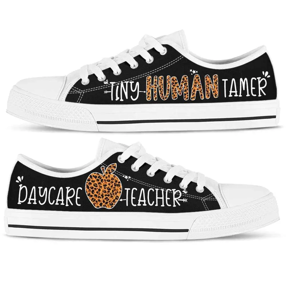 Daycare Teacher Leopard Apple Tiny Human Tamer Low Top Shoes, Teacher Shoes, Low Top Sneakers