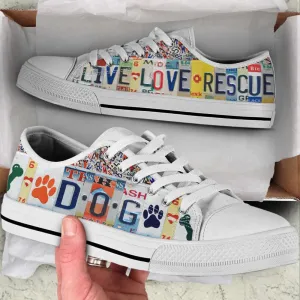 Dog Paw Print Live Love Rescue License Plates Low Top Shoes Canvas Sneakers, Dog Printed Shoes, Canvas Shoes For Men, Women