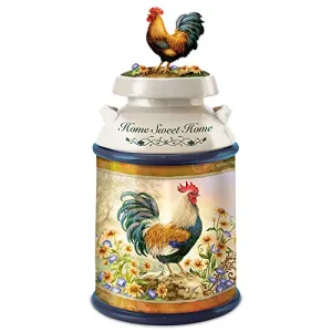 Dona Gelsinger Country Rooster Art Cookie Jar With Free Cookie Cutter And Recipe by The Bradford Exchange