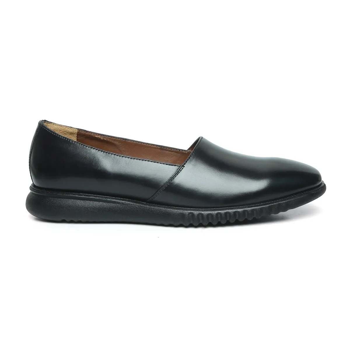 Easy Wear Light Weight Slip-Ons Shoes in Black Leather