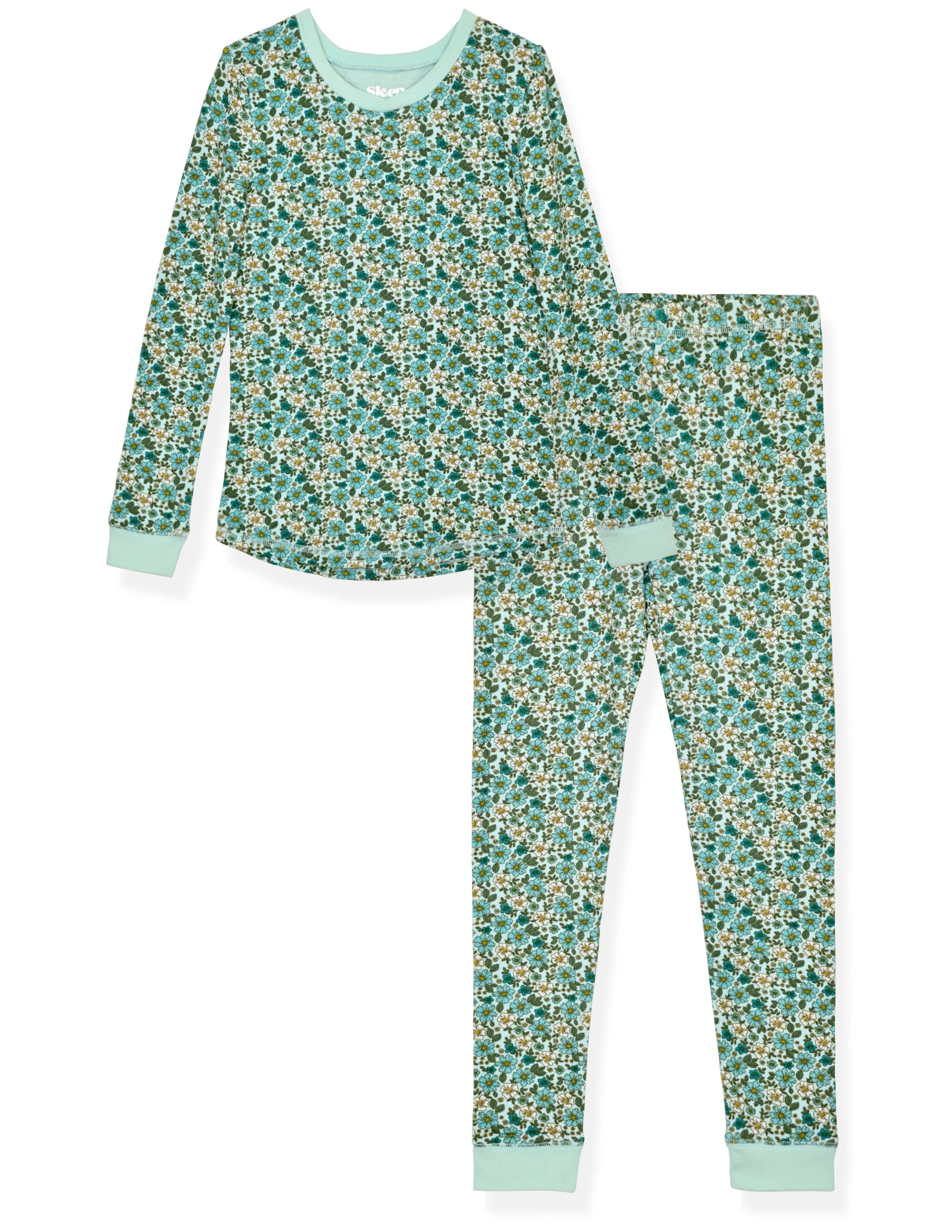 Girls 2-Piece Super Soft Jersey Snug-Fit Pajama Set- Floral, Turquoise & White Pajama Set for Toddlers and Girls