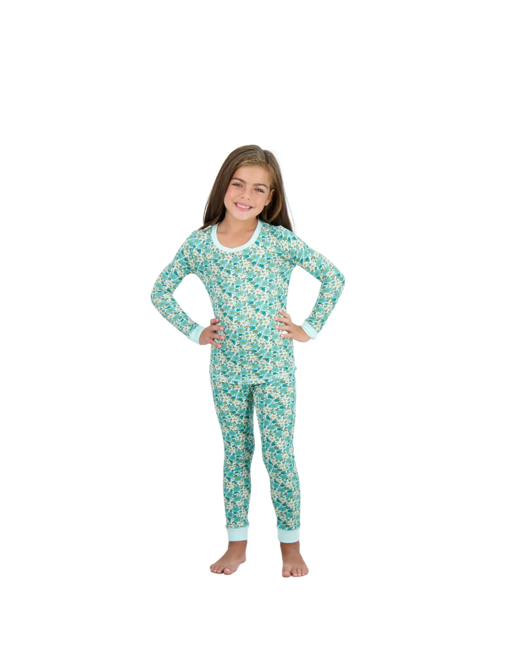 Girls 2-Piece Super Soft Jersey Snug-Fit Pajama Set- Floral, Turquoise & White Pajama Set for Toddlers and Girls