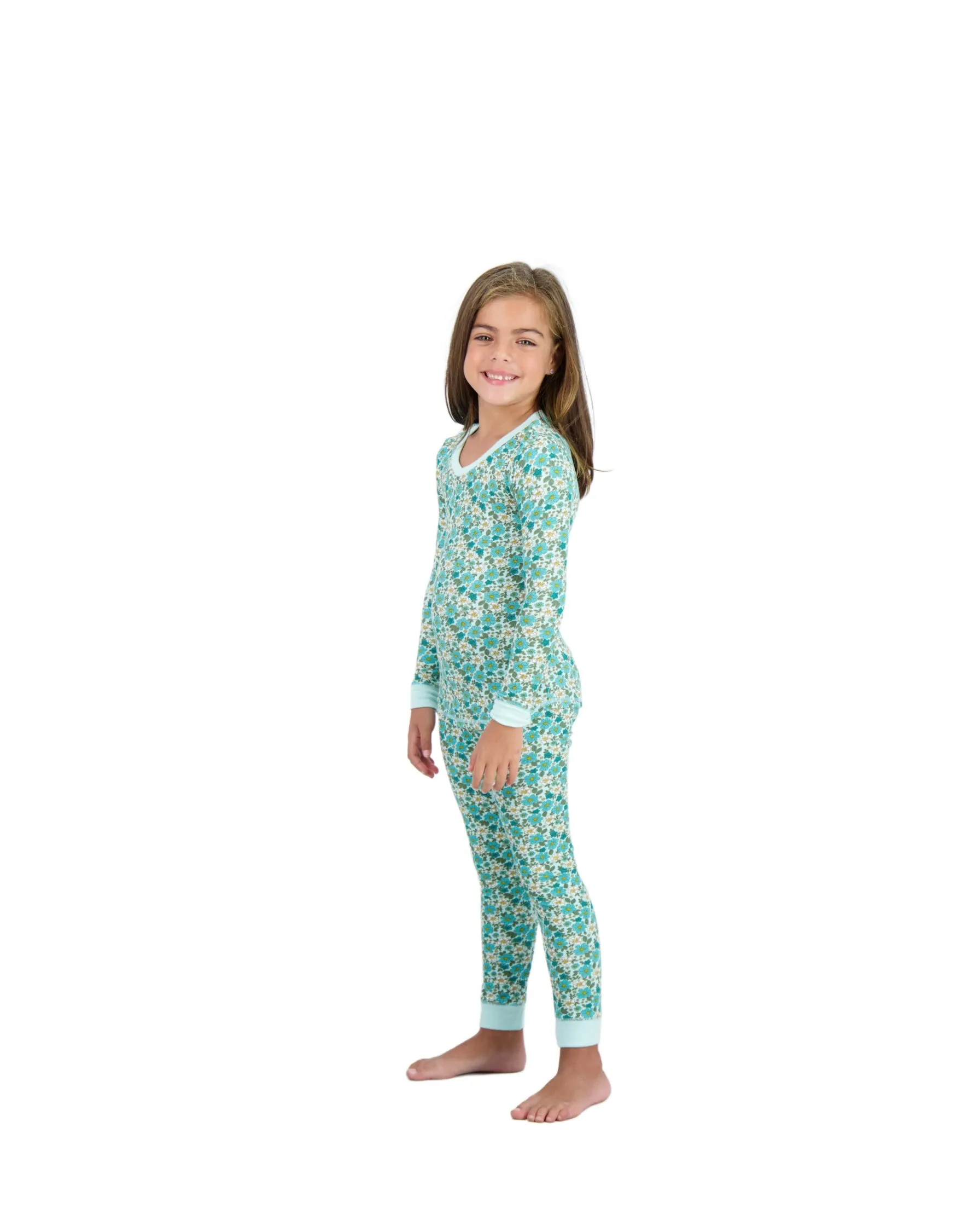 Girls 2-Piece Super Soft Jersey Snug-Fit Pajama Set- Floral, Turquoise & White Pajama Set for Toddlers and Girls