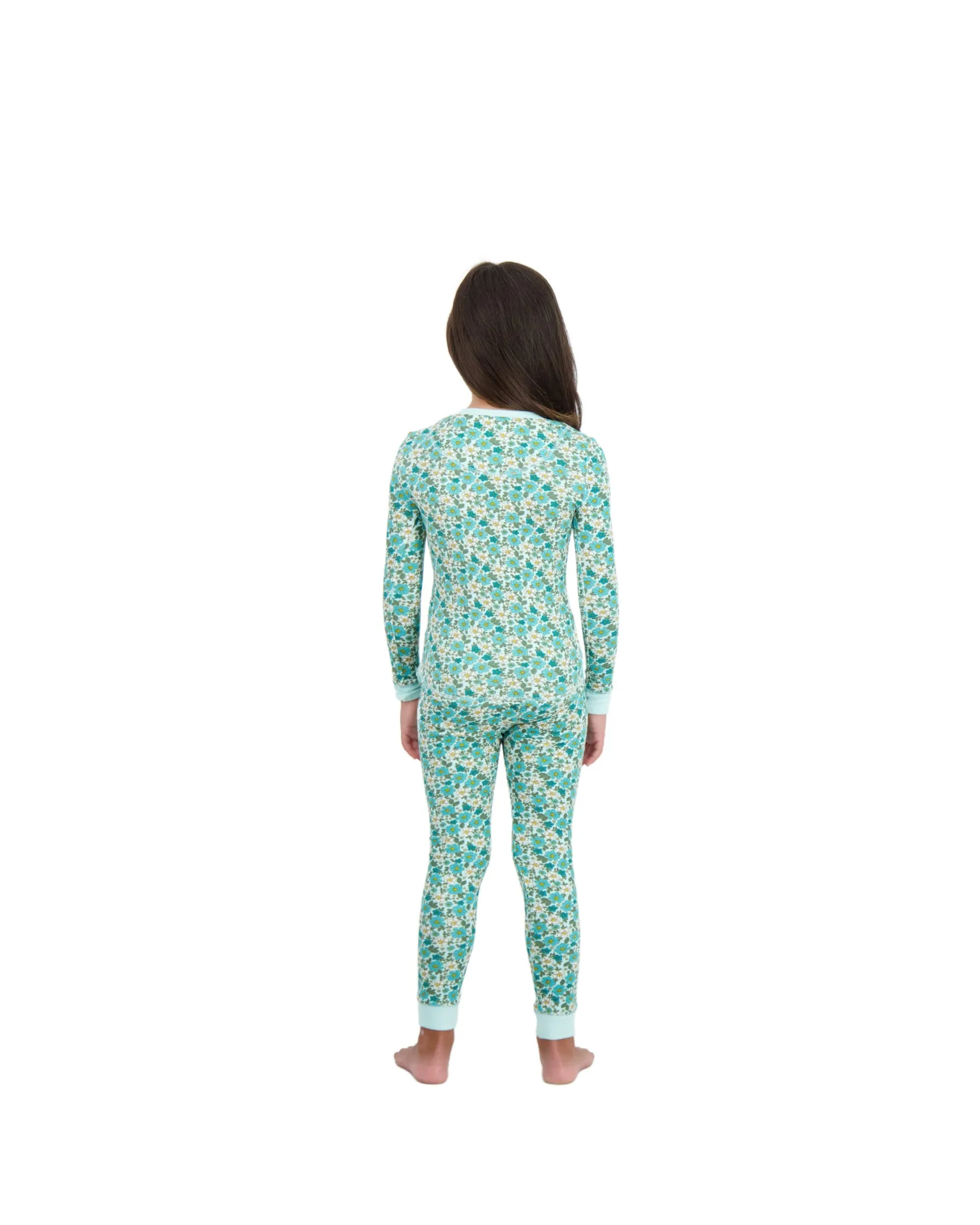 Girls 2-Piece Super Soft Jersey Snug-Fit Pajama Set- Floral, Turquoise & White Pajama Set for Toddlers and Girls