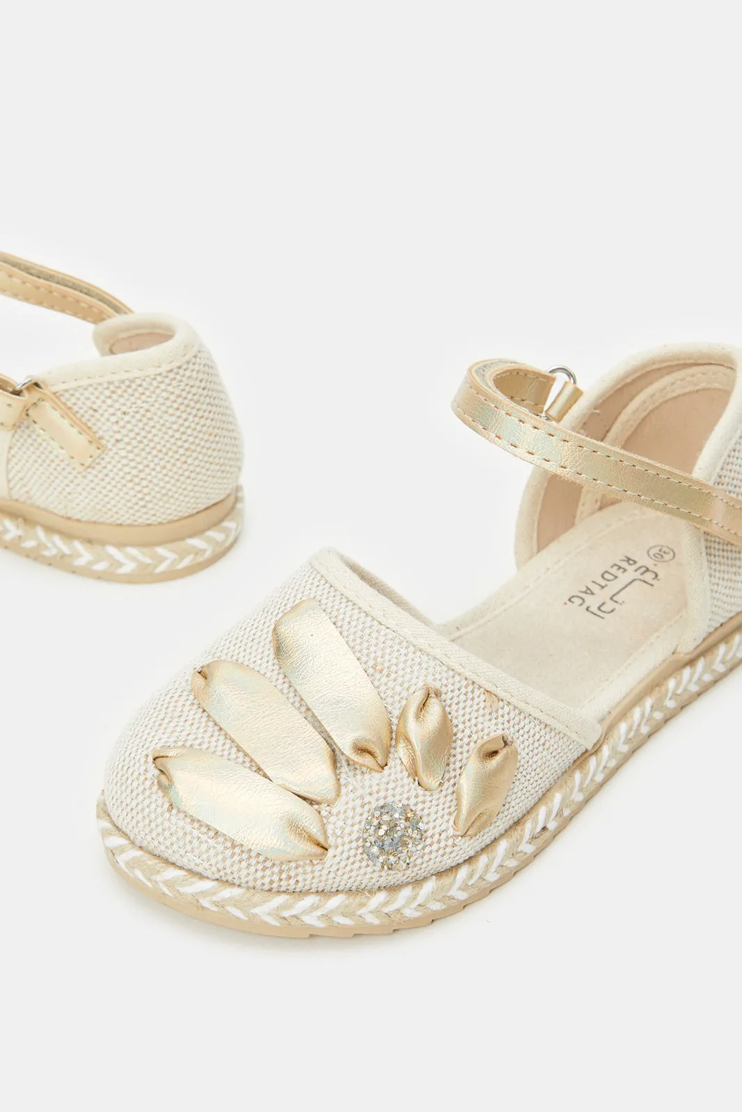 Girls Beige And Gold Embellished Espadrille