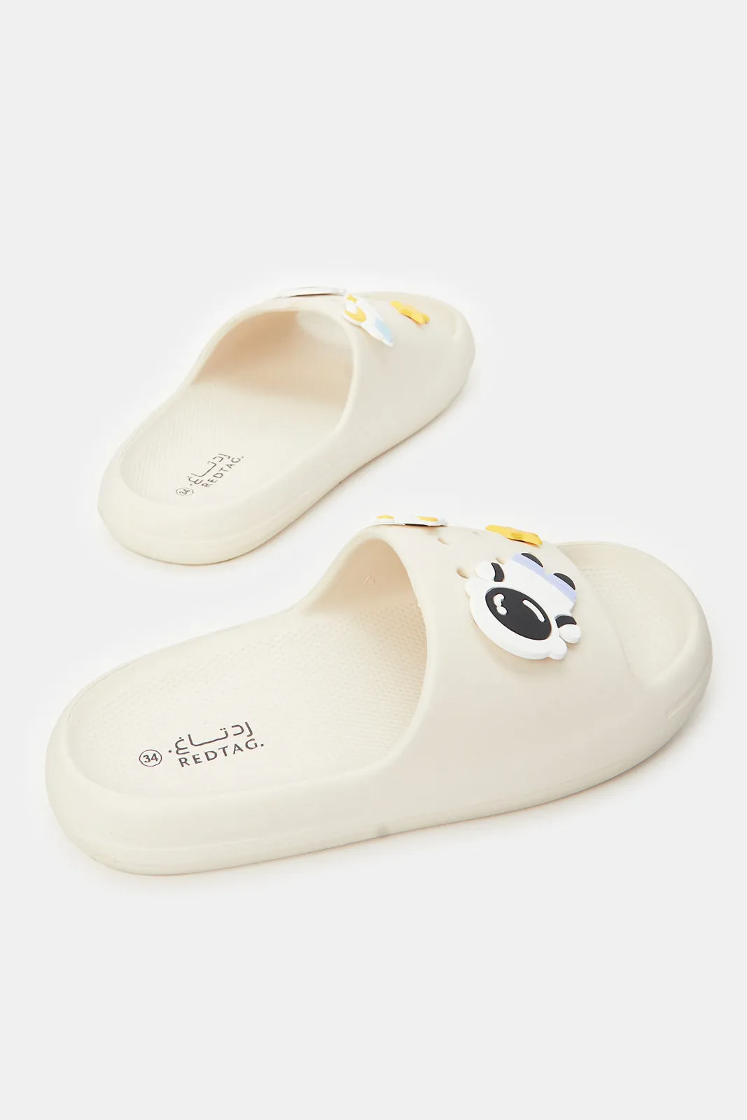 Girls Ivory Embellished Patch Slides