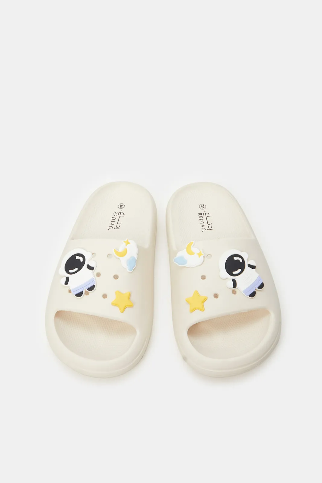 Girls Ivory Embellished Patch Slides