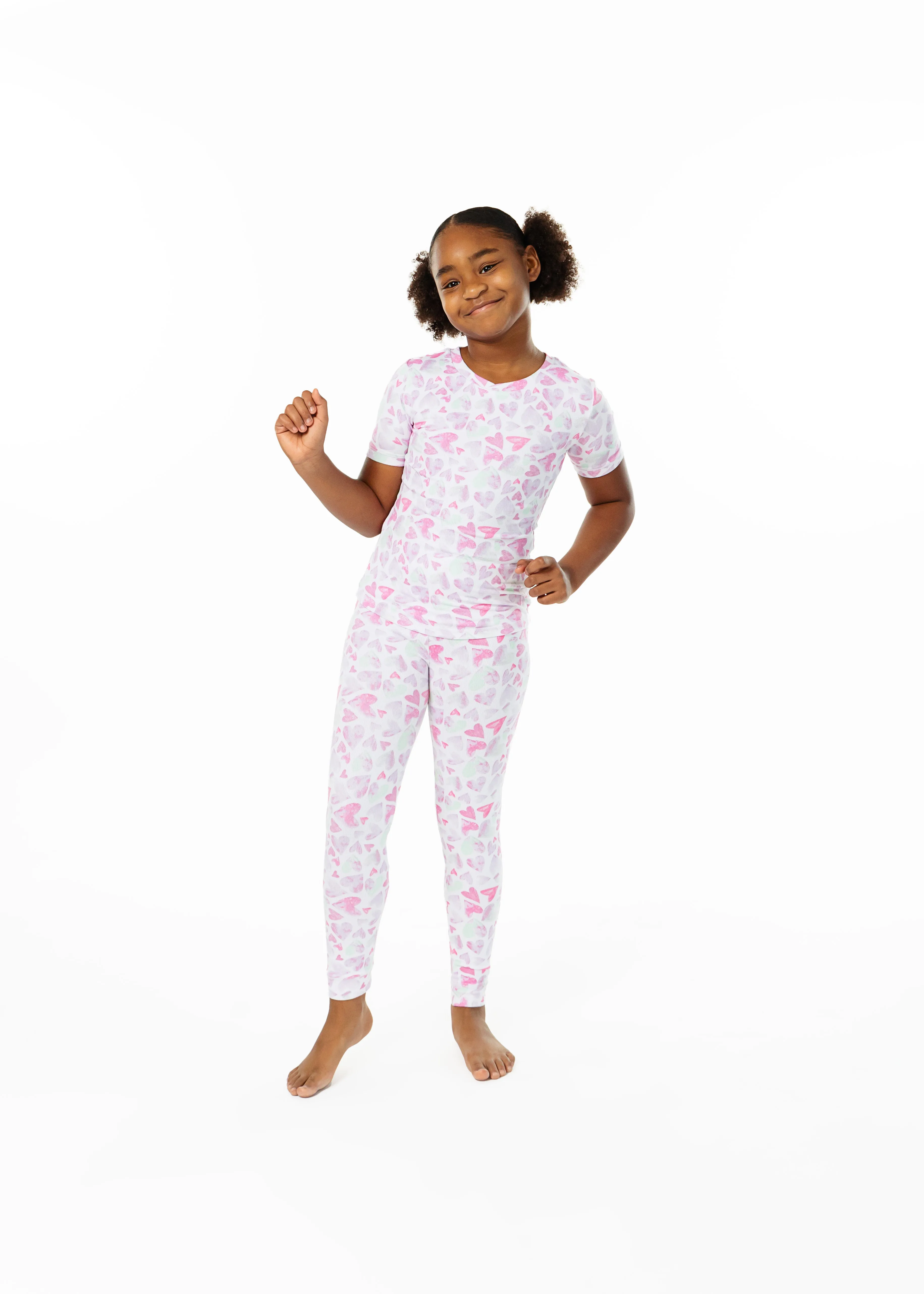 Girls Watercolor Hearts Snug Fit 2-Piece Pajama Sleep Set