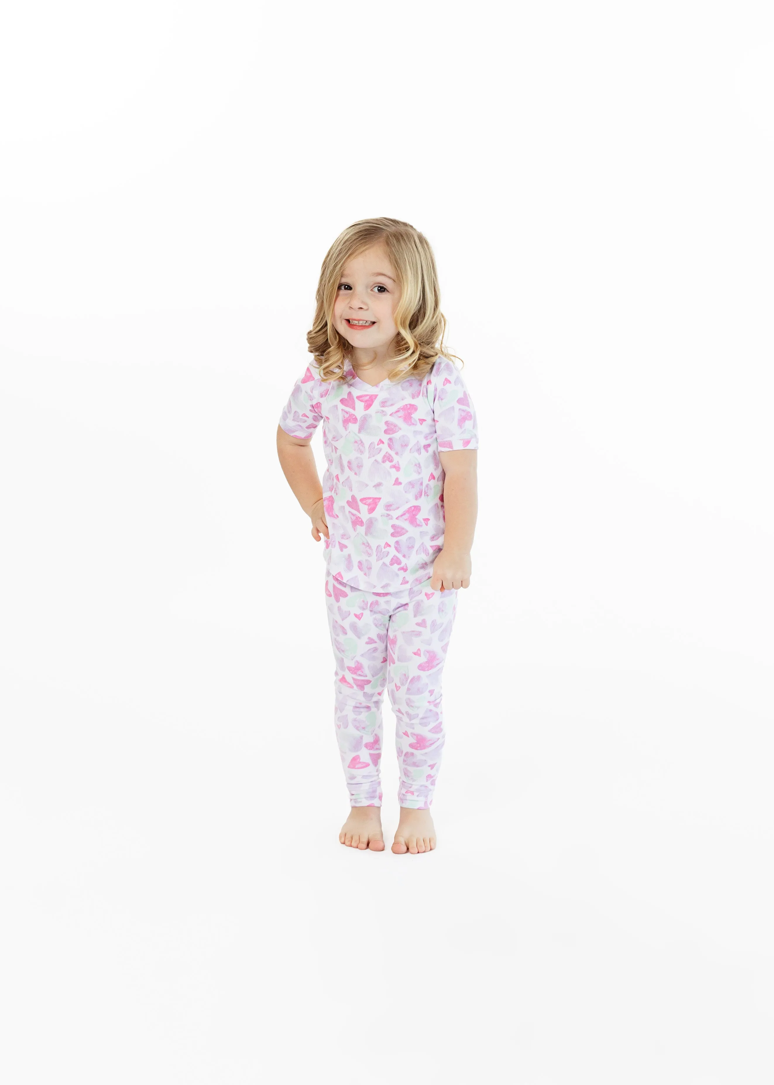 Girls Watercolor Hearts Snug Fit 2-Piece Pajama Sleep Set