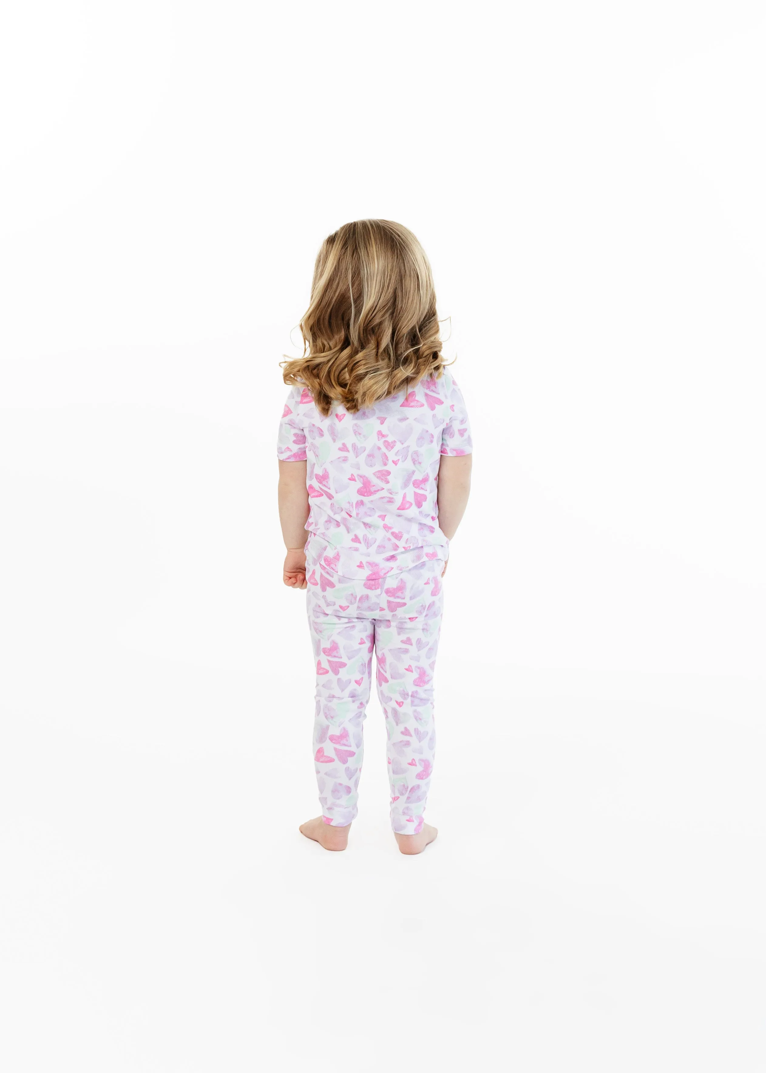 Girls Watercolor Hearts Snug Fit 2-Piece Pajama Sleep Set