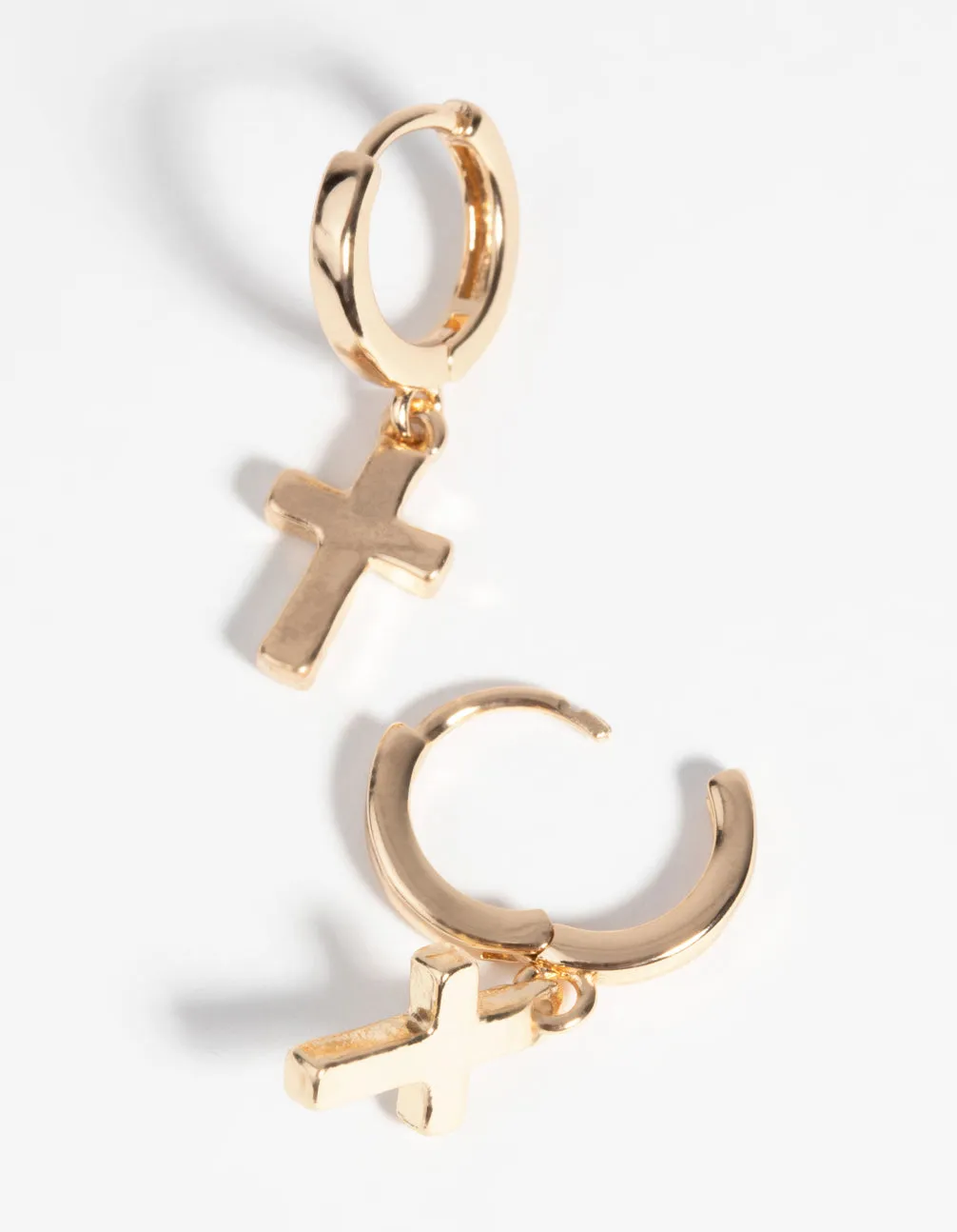 Gold Cross Huggie Hoop Earrings