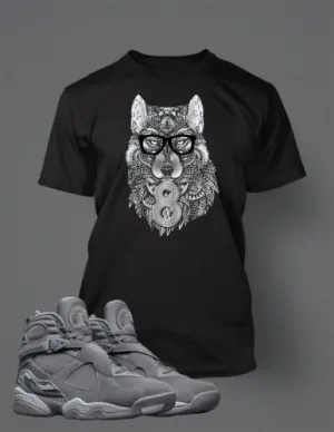 Graphic Wolf T Shirt to Match Retro Air Jordan 8 Cool Grey Shoe