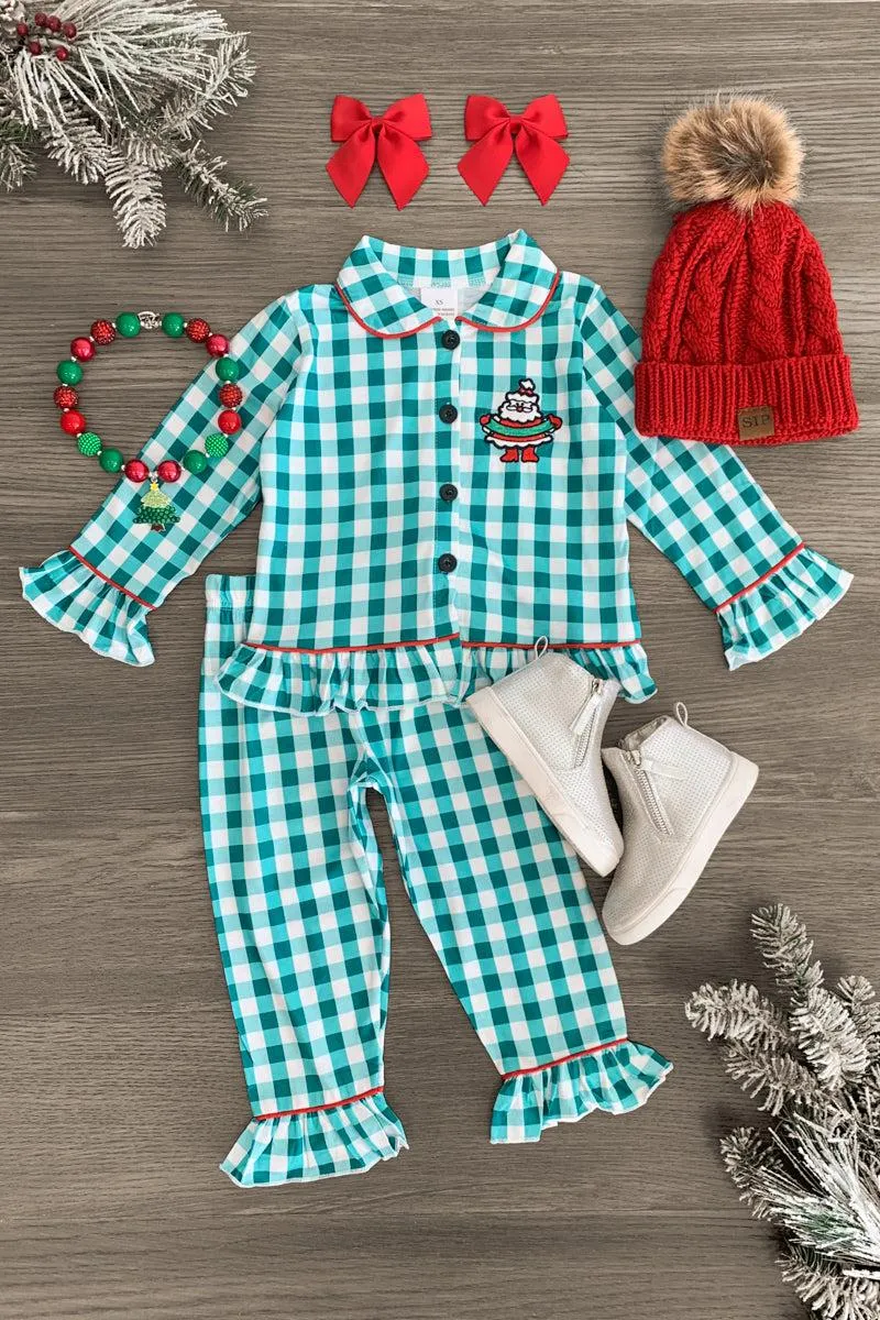 Green Plaid Santa Pajama Set