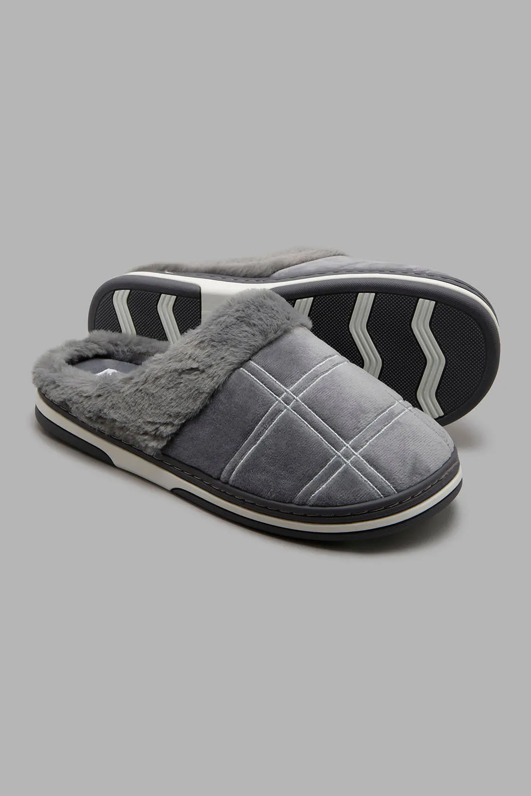 Grey Padded Checkered Slipper