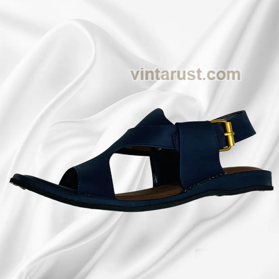 Handmade Panjedar Blue Peshawari Men's Chappal