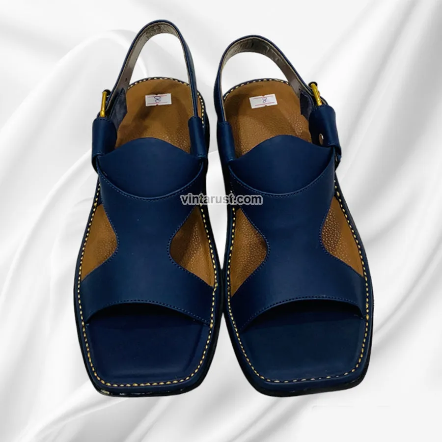 Handmade Panjedar Blue Peshawari Men's Chappal