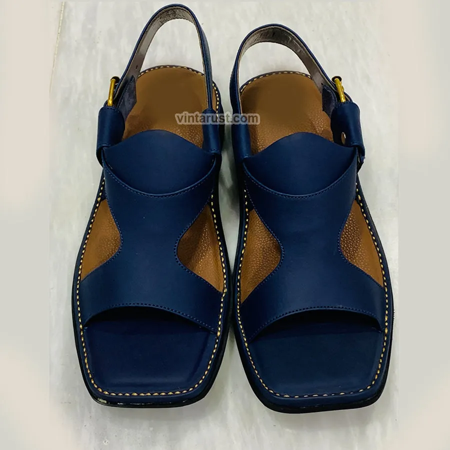 Handmade Panjedar Blue Peshawari Men's Chappal