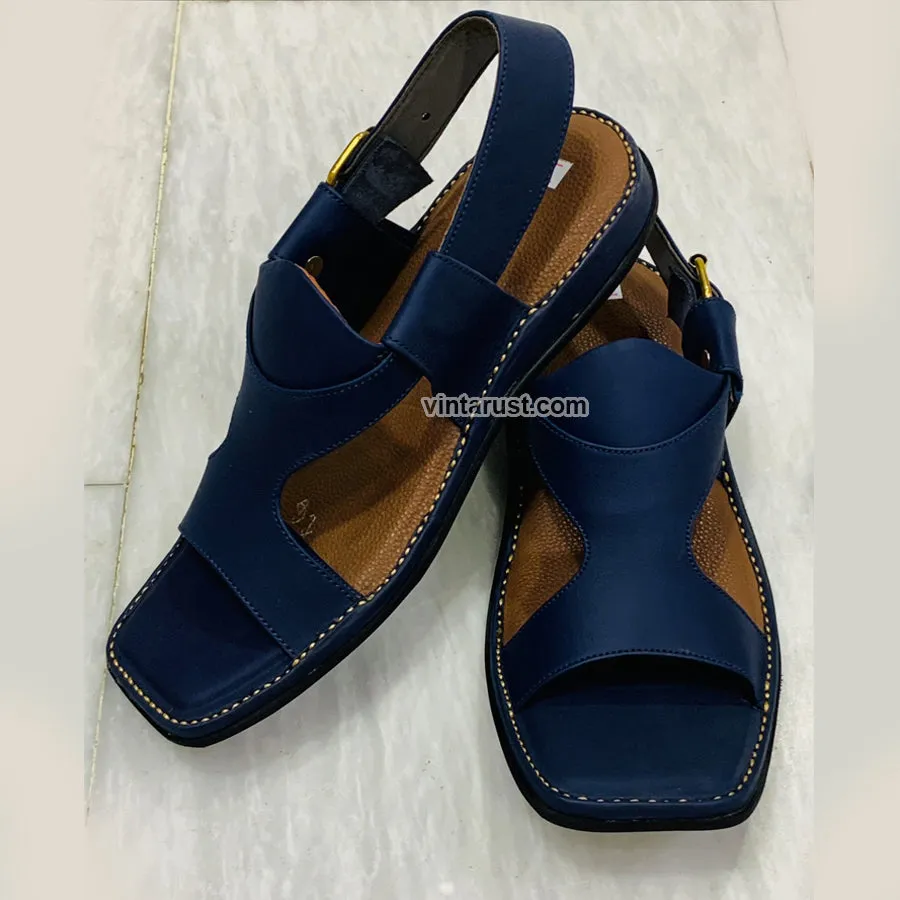 Handmade Panjedar Blue Peshawari Men's Chappal