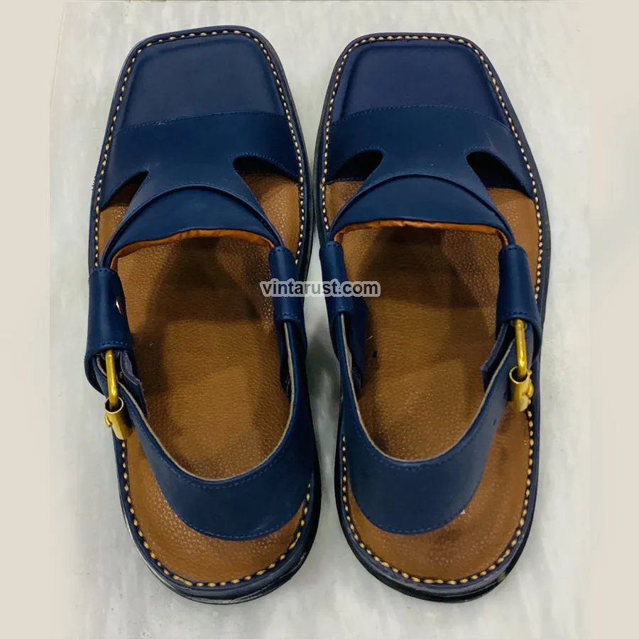 Handmade Panjedar Blue Peshawari Men's Chappal