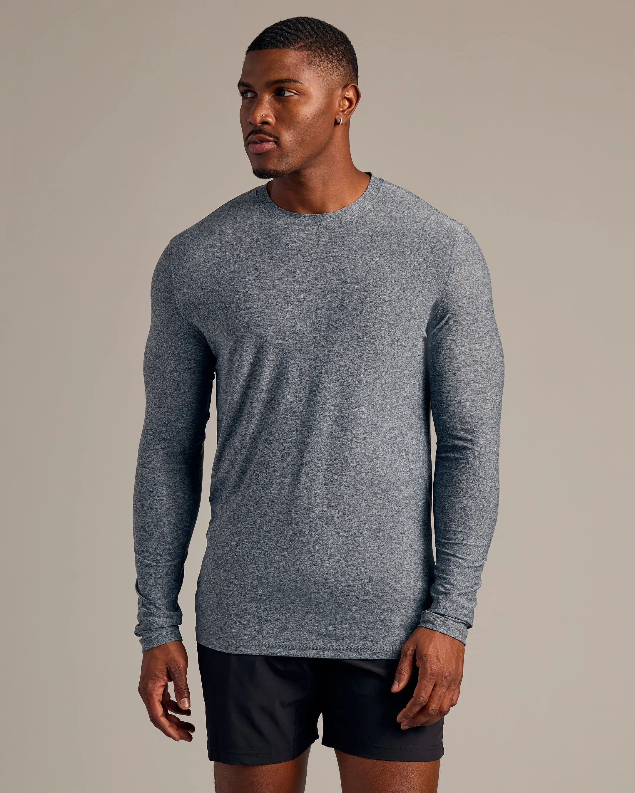 Heather Navy Long Sleeve Tall Active Crew