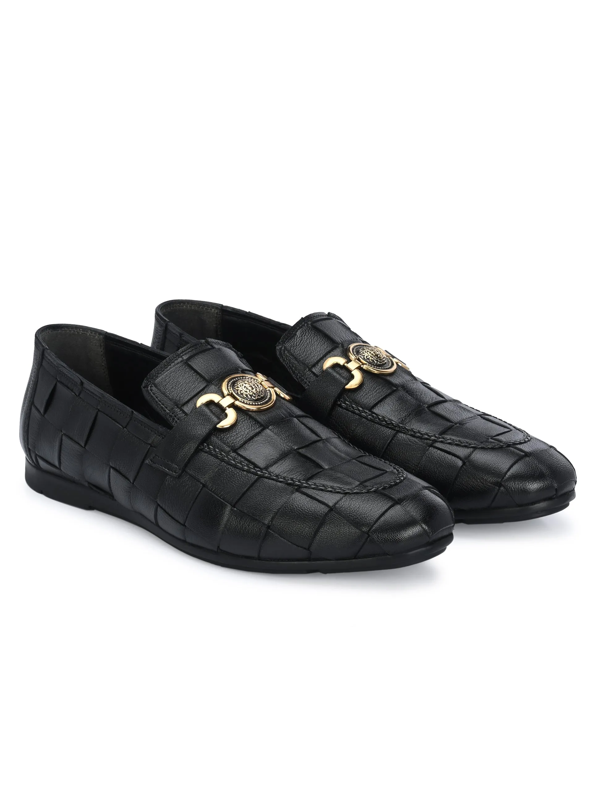 HITZ4928 Men's Black Leather Party Wear Slip-On Shoes