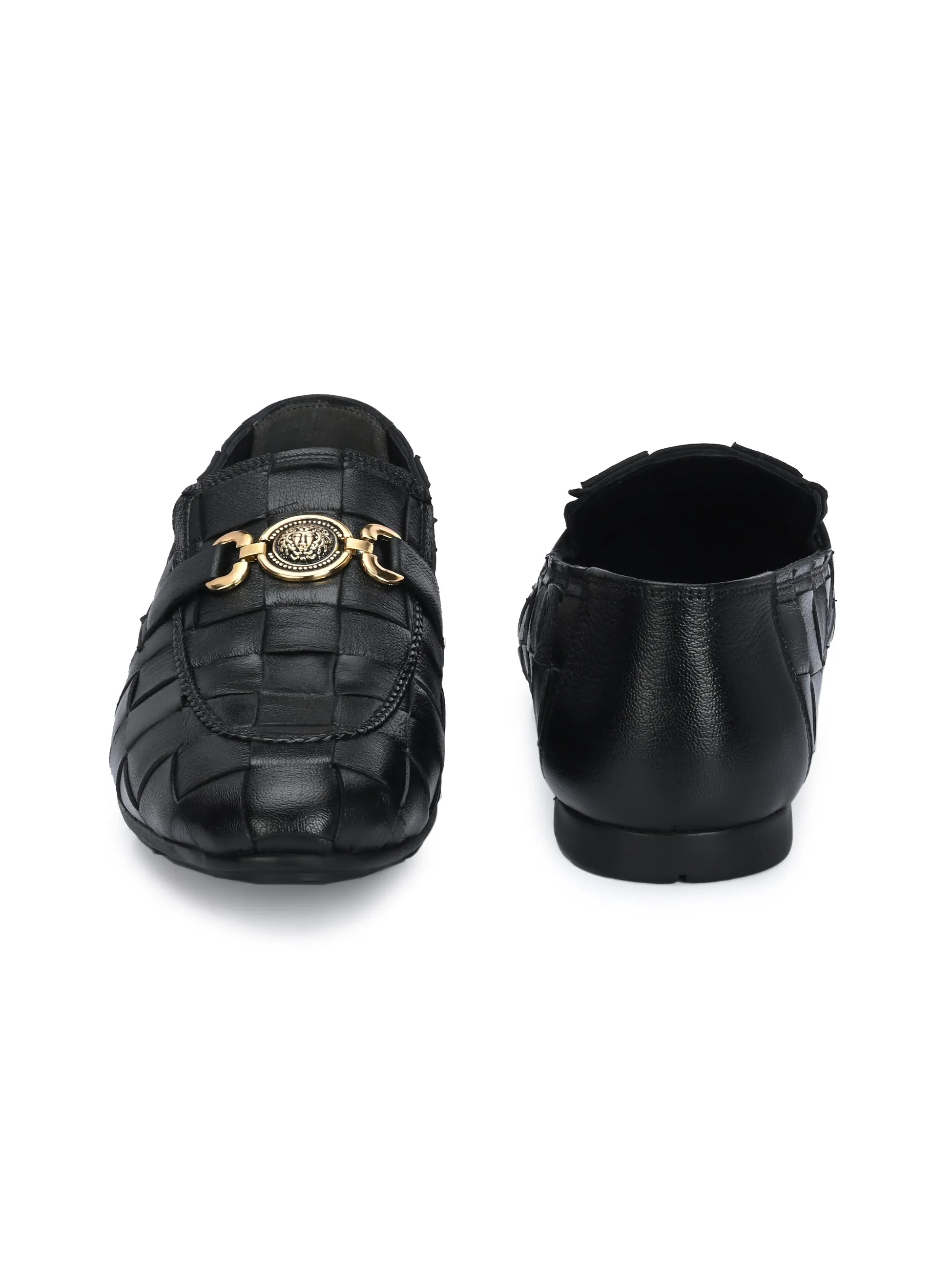 HITZ4928 Men's Black Leather Party Wear Slip-On Shoes