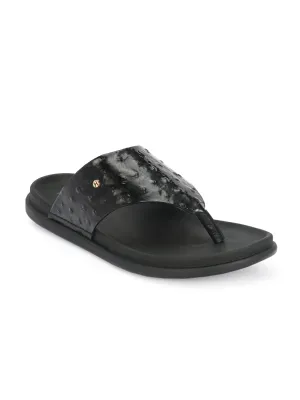 HITZ6763 Men's Black Leather Daily Wear Slip-On Slipper