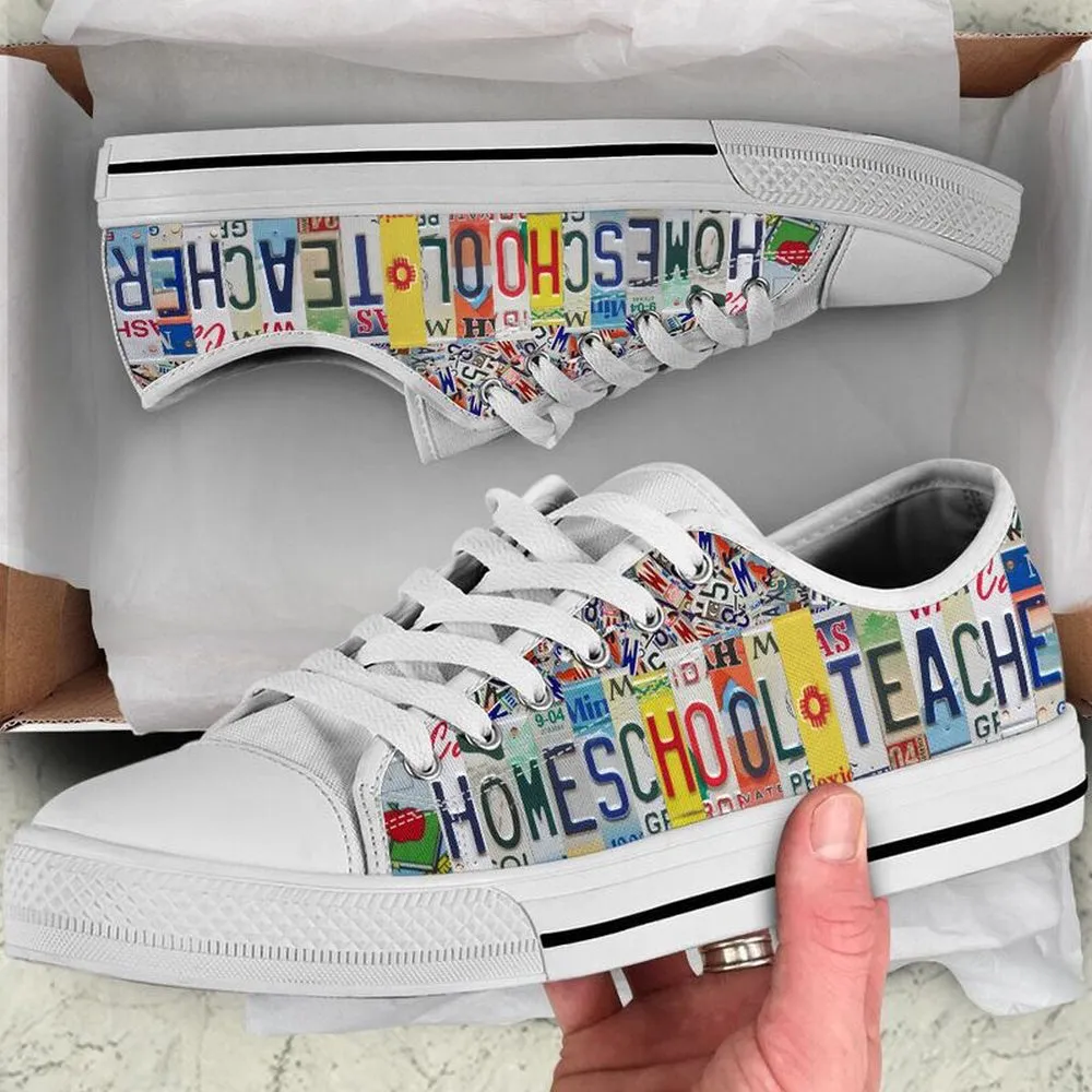 Homeschool Teacher Inspire License Plates Low Top Shoes, Teacher Shoes, Low Top Sneakers