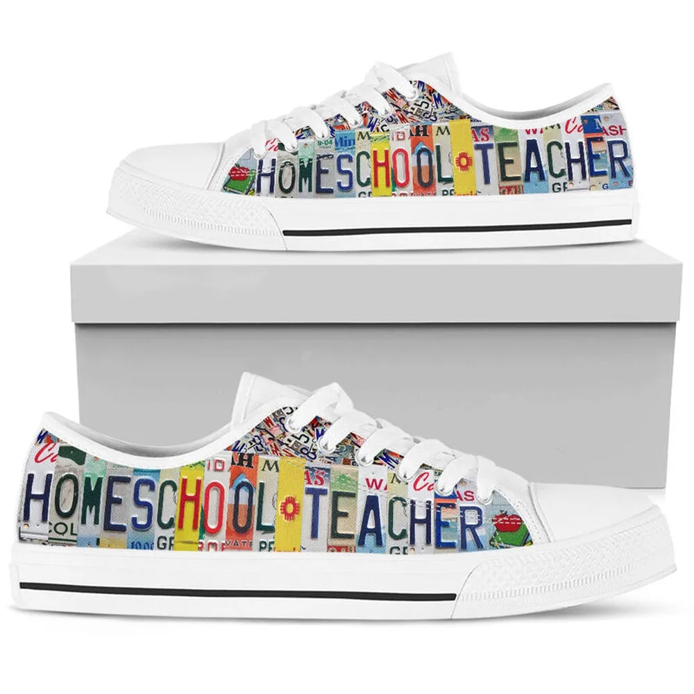 Homeschool Teacher Inspire License Plates Low Top Shoes, Teacher Shoes, Low Top Sneakers