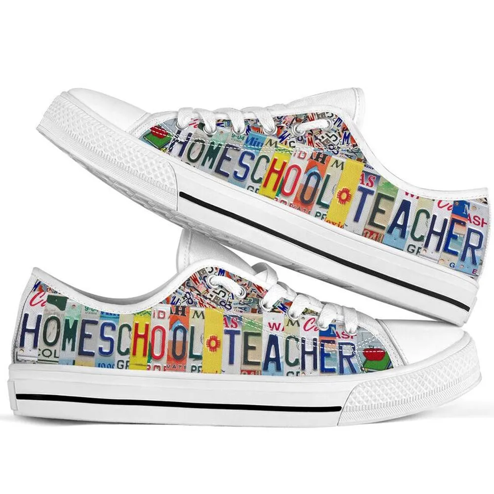 Homeschool Teacher Inspire License Plates Low Top Shoes, Teacher Shoes, Low Top Sneakers