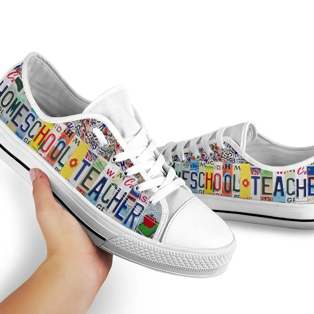 Homeschool Teacher Inspire License Plates Low Top Shoes, Teacher Shoes, Low Top Sneakers