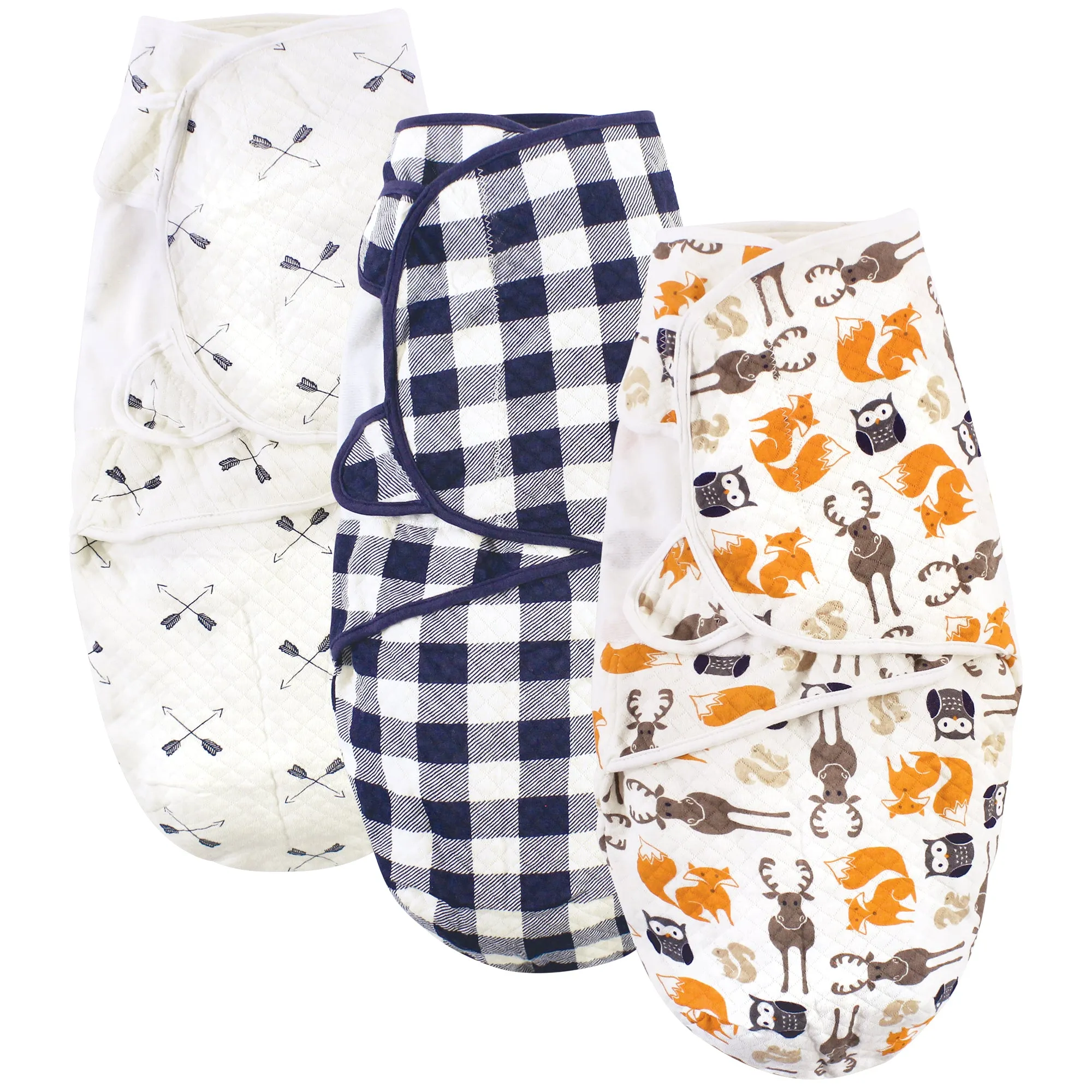 Hudson Baby Quilted Cotton Swaddle Wrap 3pk, Boy Forest