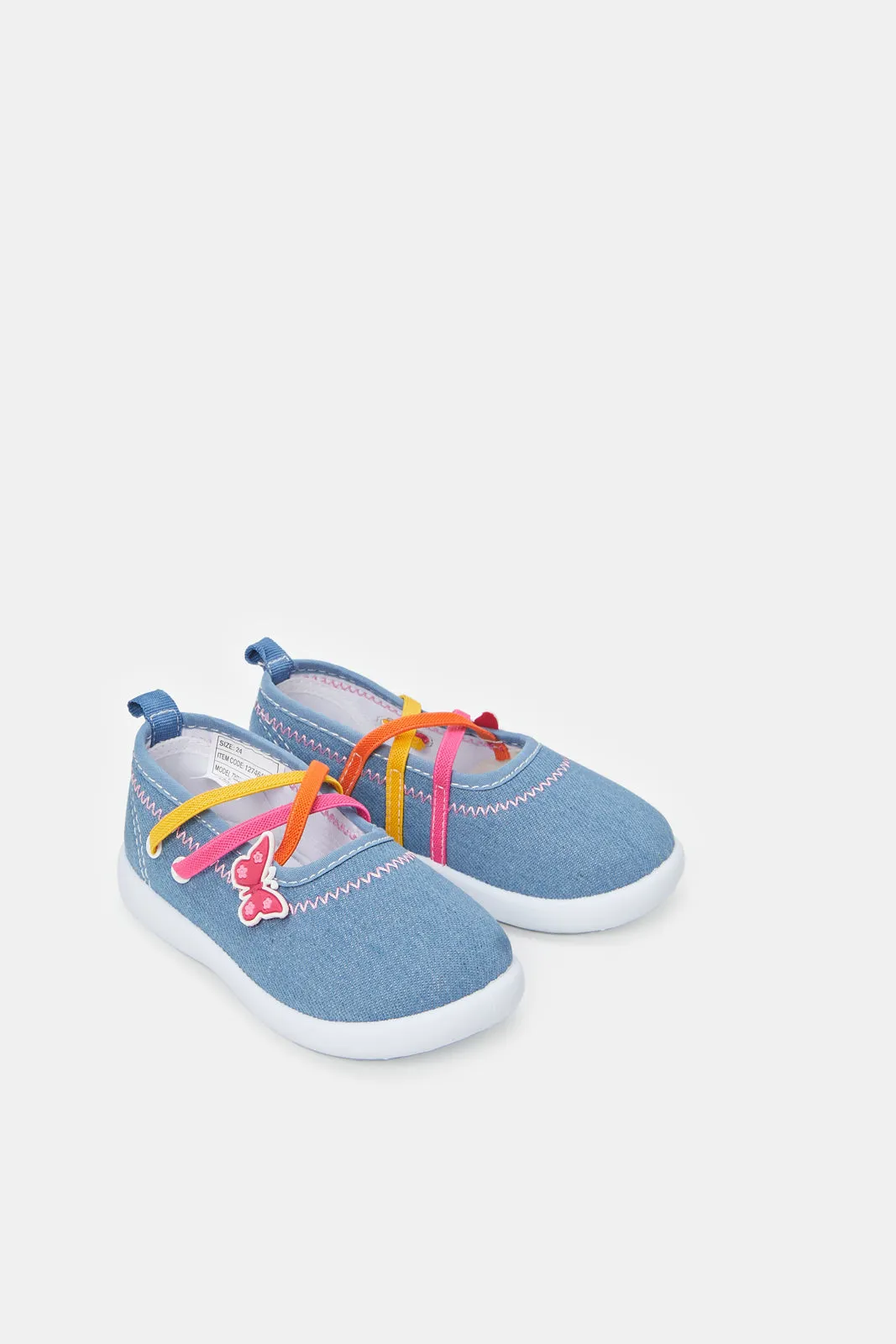 Infant Girls Denim Butterfly Trim Pumps