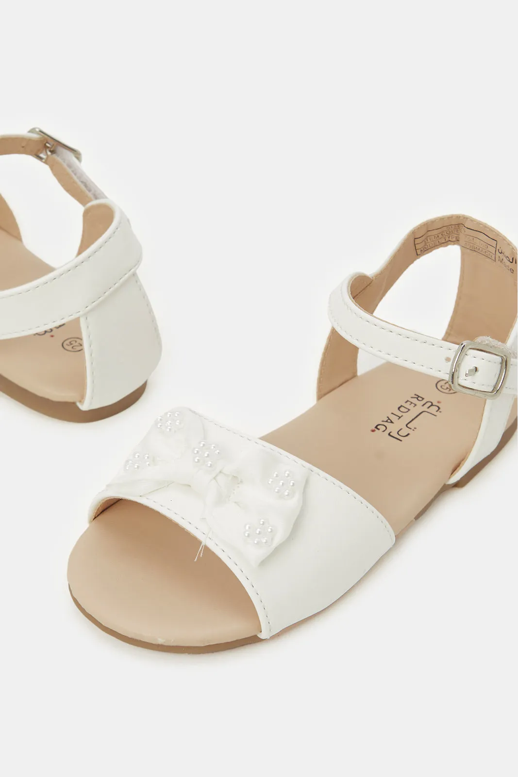 Infant Girls White Bow Trim Sandal