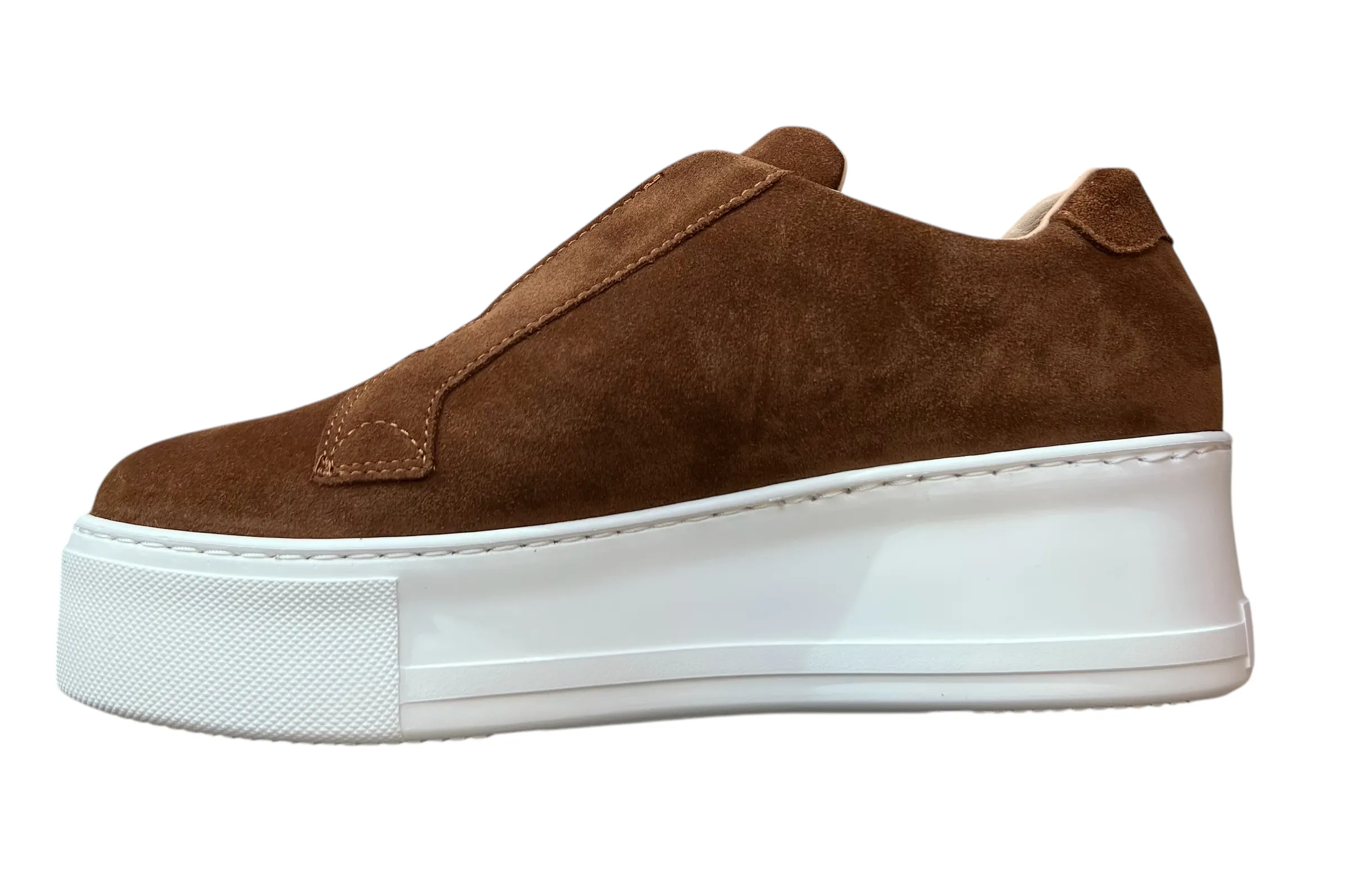 Jane Galland Chocolate Suede Flatform Laceless Trainers