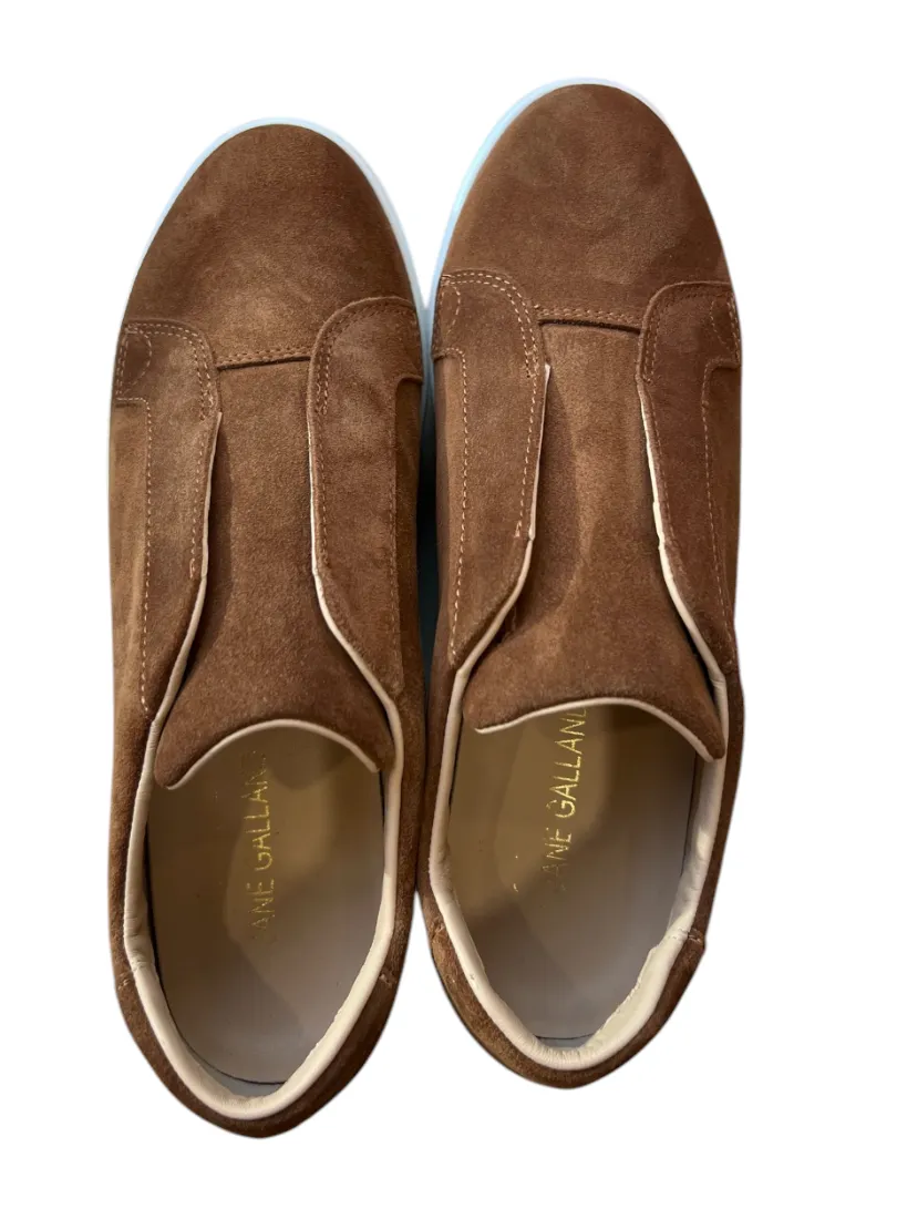 Jane Galland Chocolate Suede Flatform Laceless Trainers