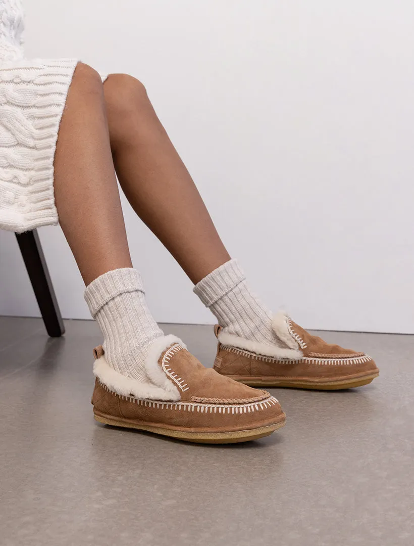 Jude Crochet Sheepskin Slipper Mustard Suede Natural