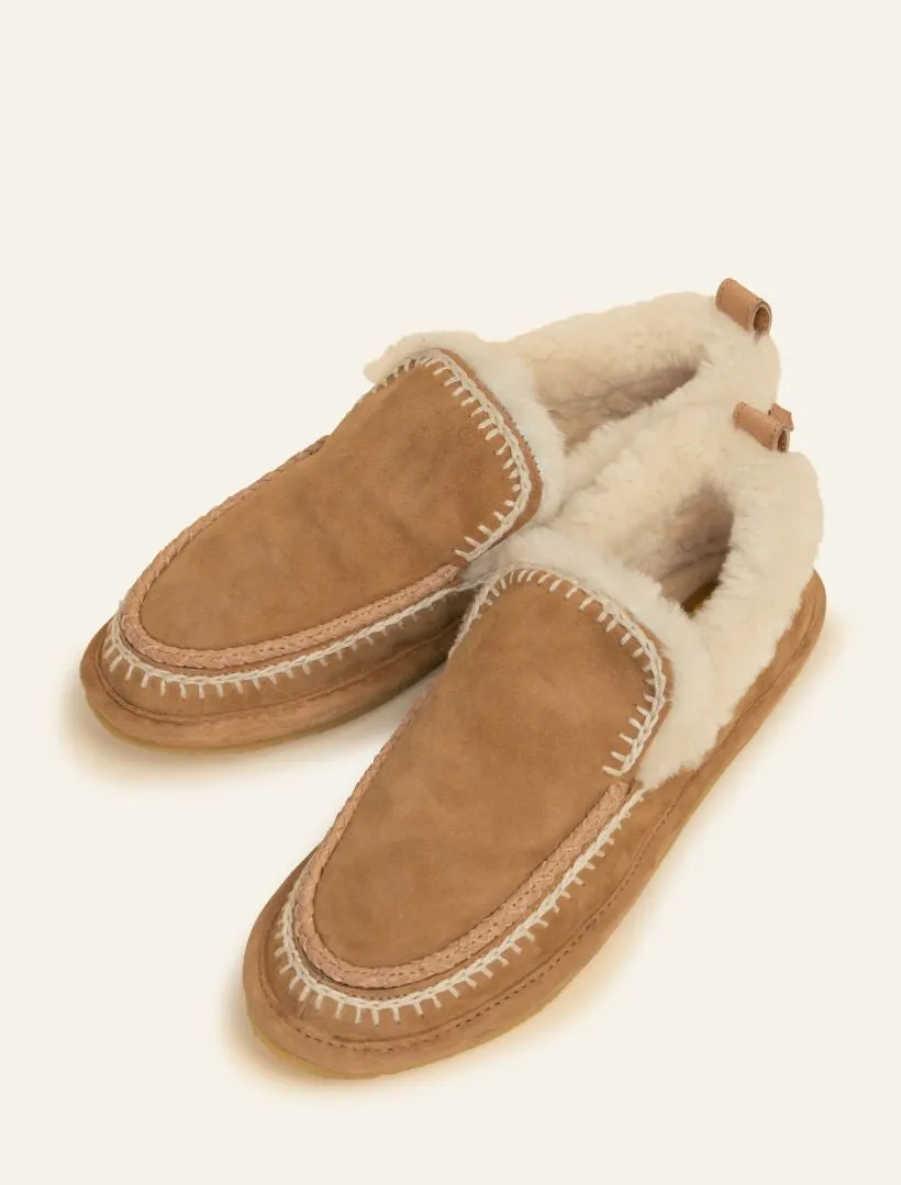 Jude Crochet Sheepskin Slipper Mustard Suede Natural