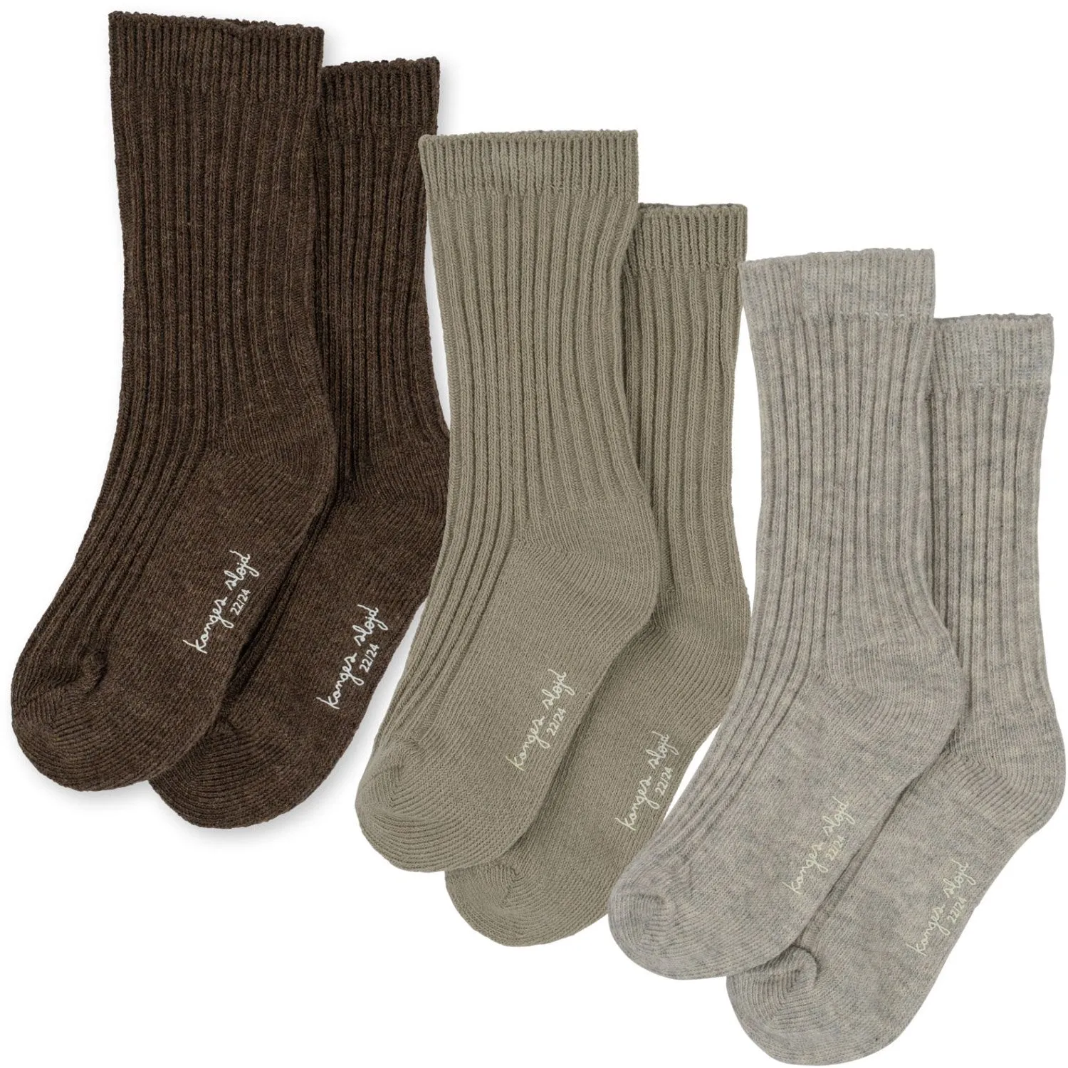 Konges Sløjd 3-Pack Rib Socks Soft Grey/Ment/Brown