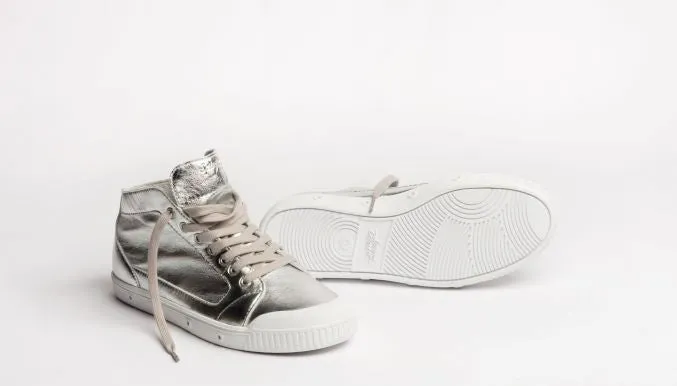 Lambskin High Top Trainers in Silver