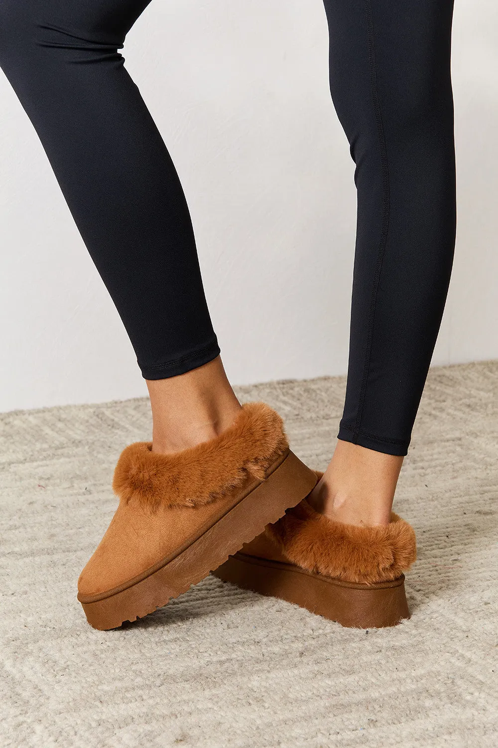 Legend Footwear Furry Chunky Platform Ankle Boots