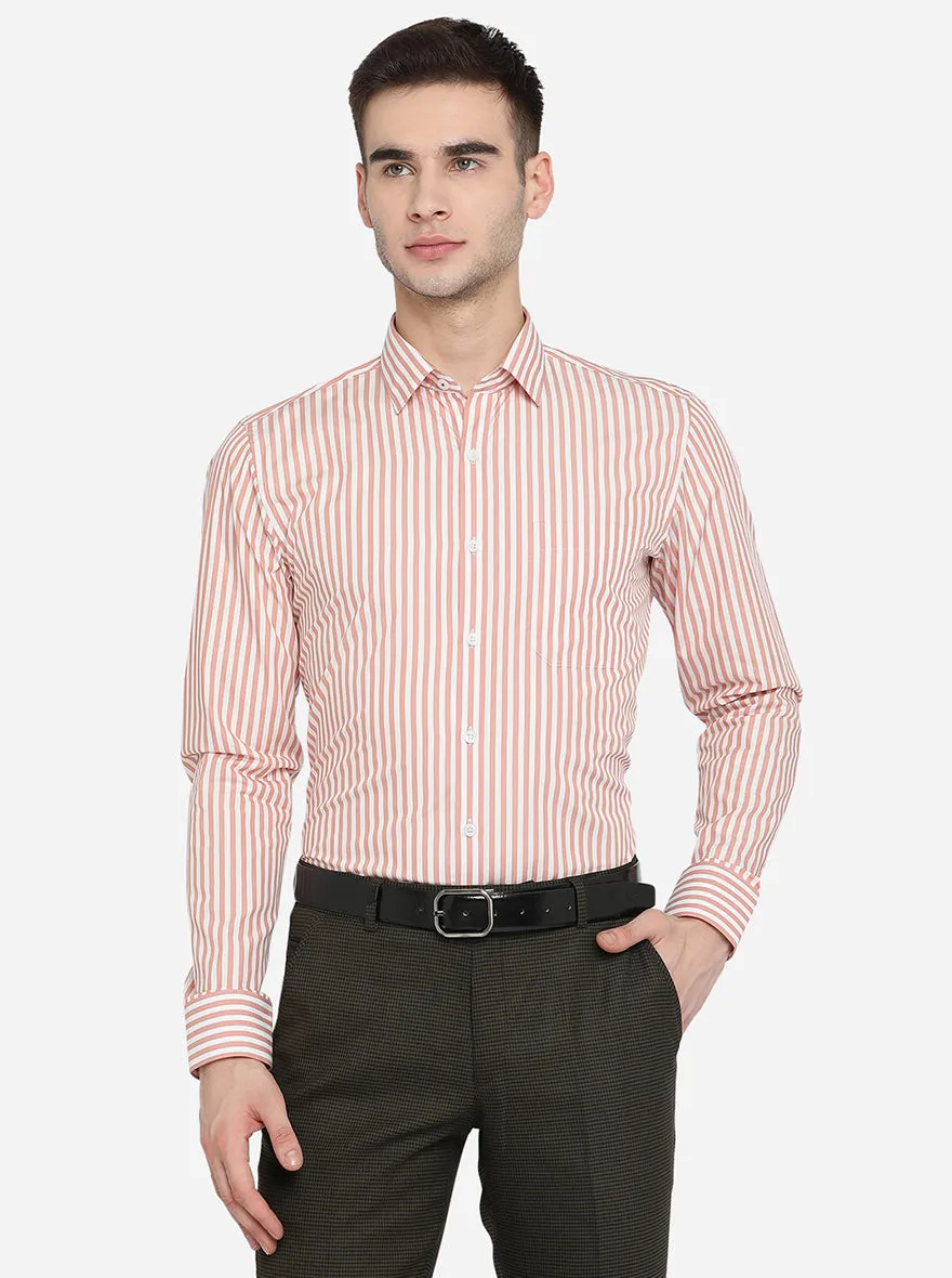 Light Orange & White Striped Slim Fit Formal Shirt | JadeBlue Youth