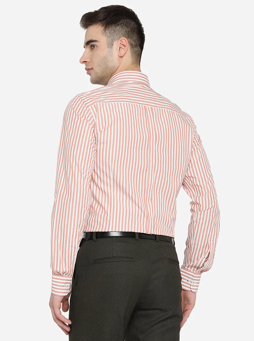 Light Orange & White Striped Slim Fit Formal Shirt | JadeBlue Youth