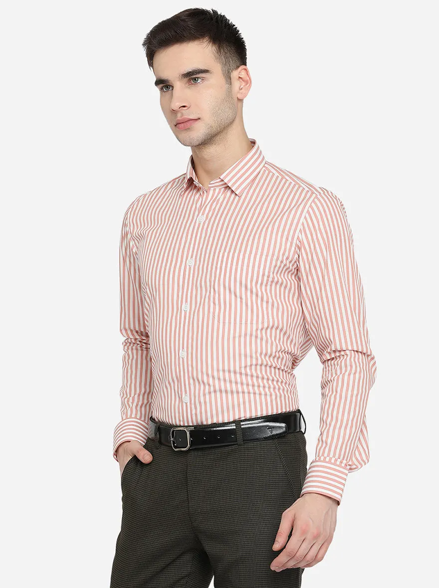 Light Orange & White Striped Slim Fit Formal Shirt | JadeBlue Youth