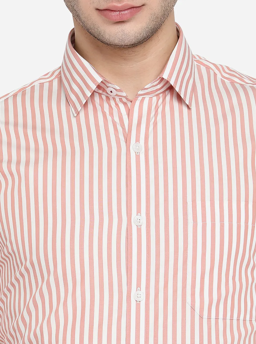 Light Orange & White Striped Slim Fit Formal Shirt | JadeBlue Youth