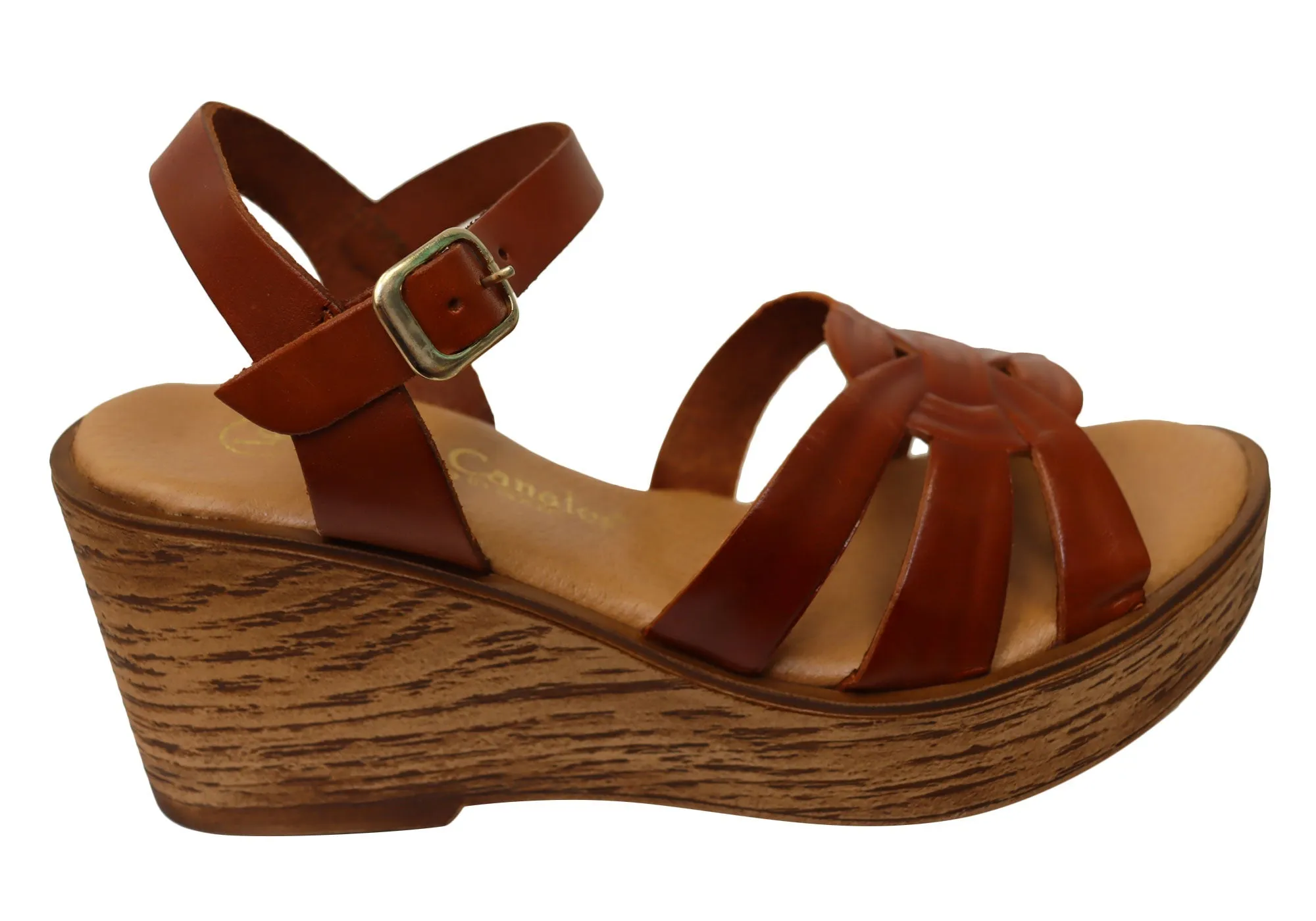 Lola Canales Moment Womens Spanish Leather Wedge Sandals