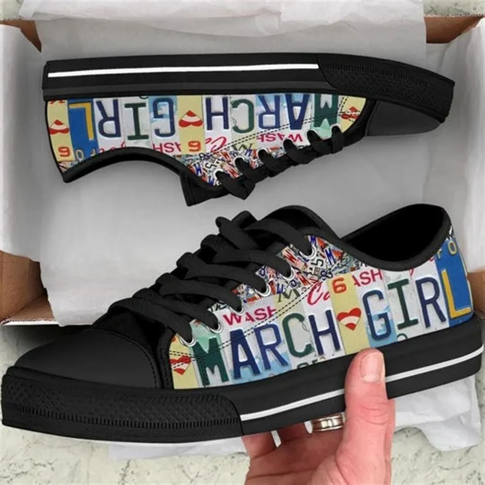 March Girl License Plates Canvas Low Top Shoes, Low Top Sneaker, Low Top Canvas Shoes