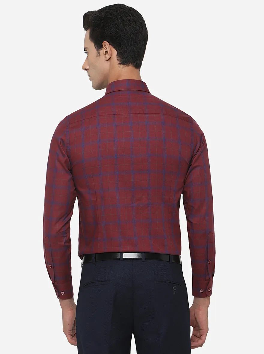 Maroon & Blue Checked Slim Fit Formal Shirt | Metal